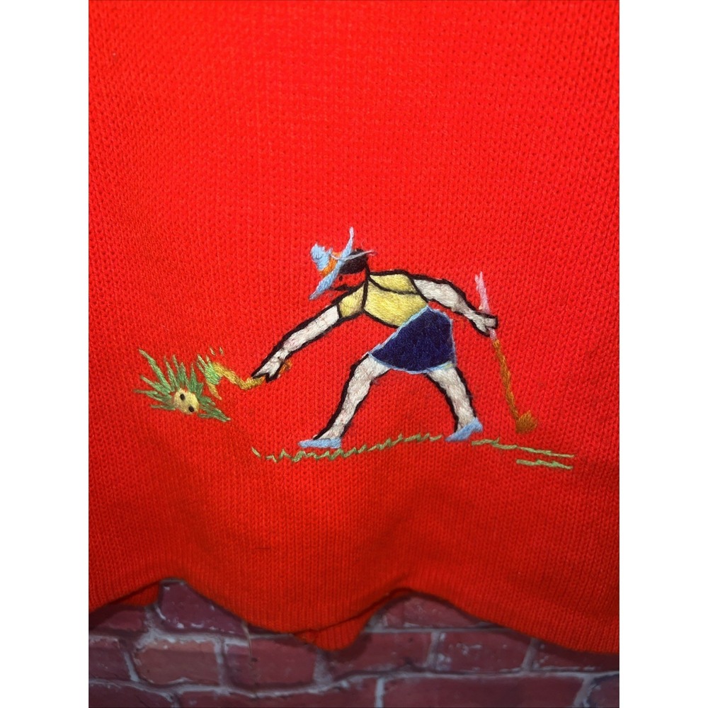 Vintage Andremo Argenti Orange Golf Embroidered Cardigan Sweater Gold Buttons M - Picture 8 of 15